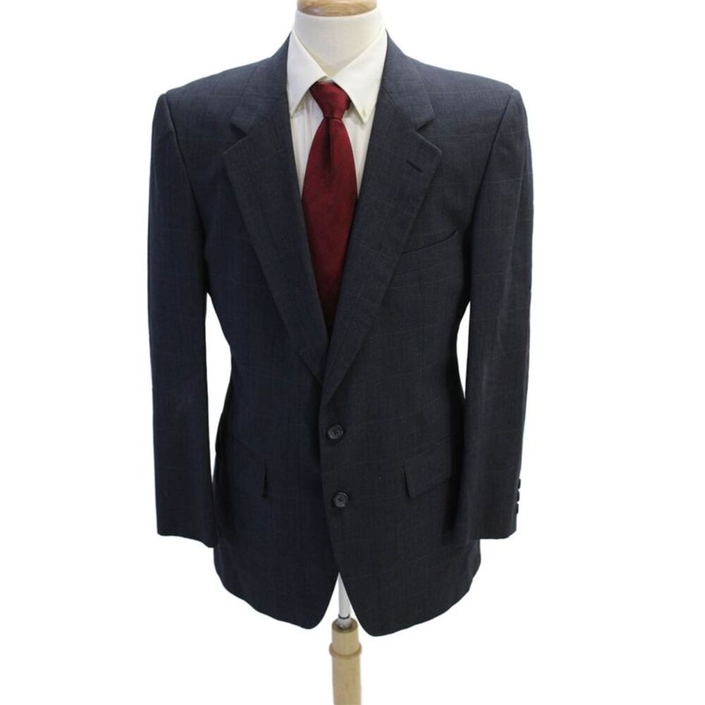 Aquascutum Men's Long Sleeves Lined Two Button Basic Jacket Blue Plaid Size 44